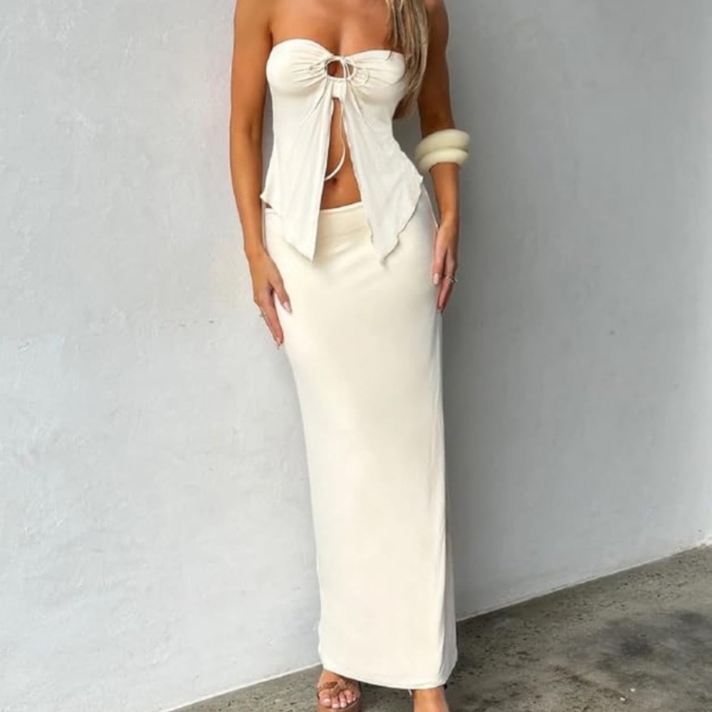 Argeousgor Women 2 Piece Long Skirt Sets Strapless Crop Tube Top